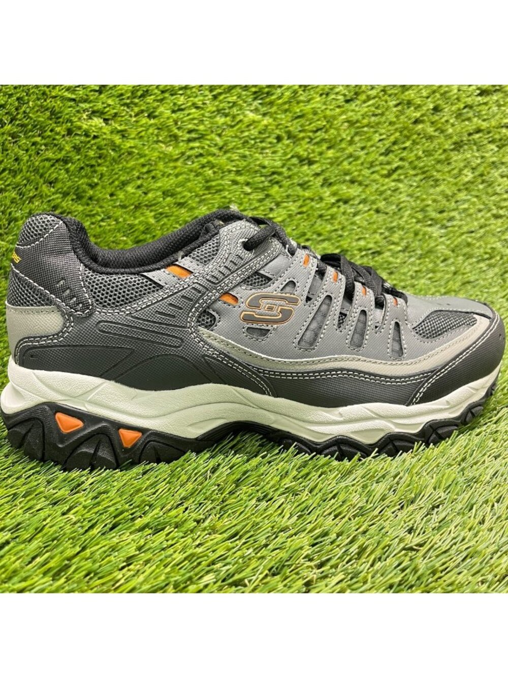 Skechers After Burn Memory Fit Mens Size 9 Gray Black Running Shoes Sneakers